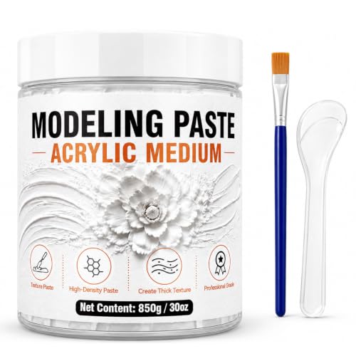 Thick Modeling Paste White 30oz / 850g, High Density Acrylic Medium for Texture, Thickness & Dimension - Texture Paste for Canvas, Wood, Mixed Media, Modeling Paste for Textured Art & Acrylic Painting