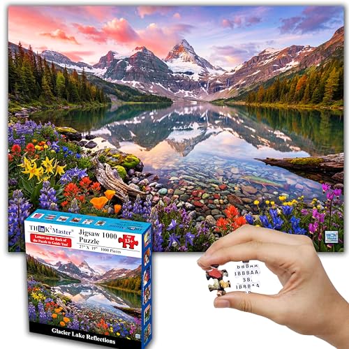 Think2Master Glacier Lake Reflections 1000 Pieces Large Format Jigsaw Puzzle: 13+, Teens, Adults & Families. Rocky Mountains Alpine Lake. Great Gift for Nature, Hiking, Camping. Size: 26.8” X 18.9”