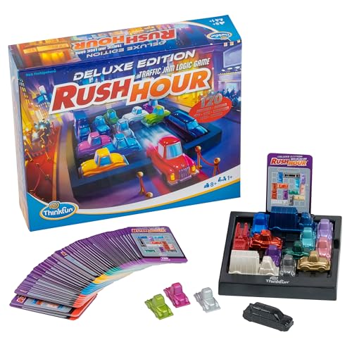 ThinkFun Rush Hour Deluxe – The Gamer's Logic Game - Navigate 120 Traffic Challenges with Collector's Edition Limo and Metallic Design - Ages 8+