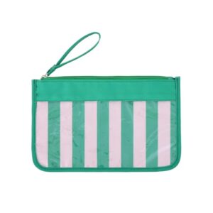 THOVSMOON Clear Travel Snacks Bag, Green and Pink Striped