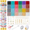 THRELE 4mm Glass Seed Beads for Jewelry Making,4500 Pcs Matte Boho Macaron Color Small Rocaille Bead with 550pcs Charms Kit, 24Color Pastel Beads for Bracelet Necklace Waist DIY Craft Supplies