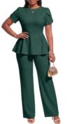 ThusFar Women Dressy 2 Piece Pants Suit Peplum Top Straight Leg Pants