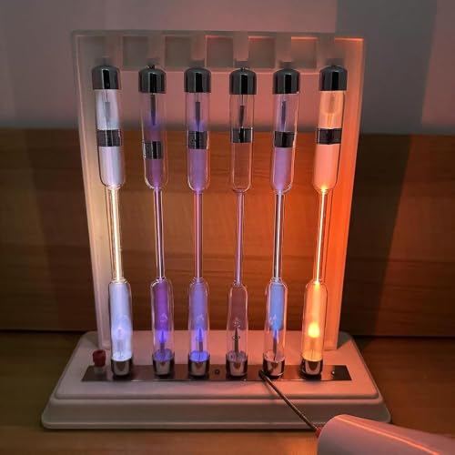 THYXGS 6 Rare Gas Glass Tubes, Spectrum Tube Set with He/ne/ar/h2/n2/hg, Noble Gas Glow Discharge Kit, with Excitation Base, for Spectral Analysis, Physics Teaching, Science Spectral Tube