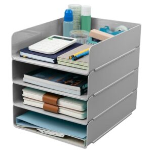 Tiawudi Desk Organizer, Office Organization and Storage, Plastic Letter Tray, Stackable File Organizer for Classroom, Home, Documents, Notes, Folders, Books and Pens, 4 Tier