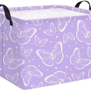 TIBAOLOVER Rectangular Kids Storage Basket Baby Storage Basket with Handles for Home Kitchen Girls Cute Toy Storage Bin Organizer Shelf Book Room Decor(Purple Butterfly)