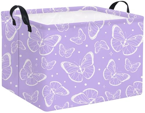 TIBAOLOVER Rectangular Kids Storage Basket Baby Storage Basket with Handles for Home Kitchen Girls Cute Toy Storage Bin Organizer Shelf Book Room Decor(Purple Butterfly)