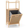 Tilt-Out Laundry Hamper 43L Bamboo Clothes Basket with 2 Storage Shelves & Removable Bag Stylish Clothes Sorter for Bathroom & Bedroom nization