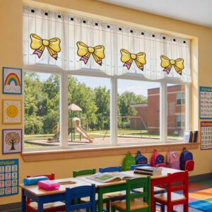 Tingjoo 6 Pcs 54 x 18 Inch Classroom Curtains Pencil Notebook Bow Valance Curtain Back to Classroom First Day of School Window Decor for Primary Kindergarten Bedroom Playroom Daycare Covers Supplies