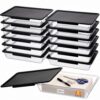 Tinlade 12 Pack Classroom Clear Paper Storage Bins with Latching Lids & Label, Colored Plastic Stackable Letter Size Flat Tray Container for Home Office Back to School Teacher Arts Crafts (Black)