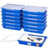 Tinlade 12 Pcs Classroom Paper Storage Bins with Clear Latching Lid, Label Stackable Letter Size Flat Tray Container for Teacher Back to School Supplies Home Office Desk Arts Crafts (Blue,13x10in)