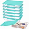 Tinlade 6 Pack Classroom Clear Paper Storage Bins with Latching Lids & Label, Colored Plastic Stackable Letter Size Flat Tray Container for Home Office Back to School Teacher Arts Crafts (Teal)