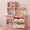 Tiny Land Wooden Play Kitchen for Kids with Toy Storage for Pretend Play