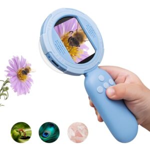 TINYLENS Mia Kids Microscope, Mini Digital Microscope for Kids with 2'' IPS Screen, Handheld Mini Scope Educational Science Toy Kit, Christmas/Birthday Gifts for Kids Aged 3-6,7-12 (Blue)