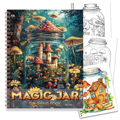 Tlenpo Mushroom Coloring Book for Adults, Spiral Bound Coloring Book for Women, 25 Single-Sided Print Alcohol Marker Friendly, Anxiety Relief Mindfulness Gifts