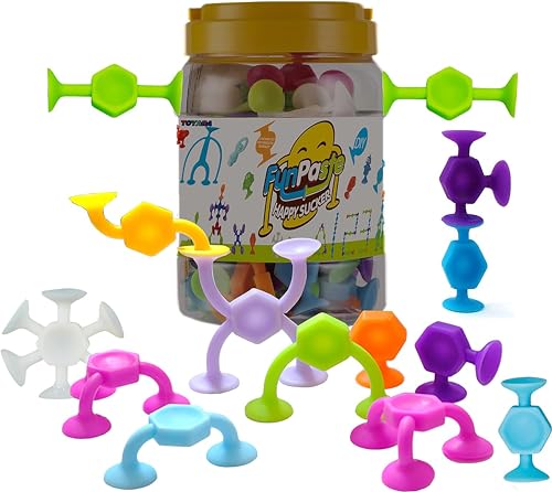 Toddler Bath Toys for Kids Ages 4-8,Suction Cup Fidget Spinner Baby, 42 pcs Suction Bathtub Toys for Toddlers 3-5, Starter Sticky Blocks for Bathtub, Sensory Toy for Kids 3 and Up