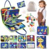 Toddler Sensory Busy Board: Travel Toy Activity Book for Girls Boys, Motor Skill Development Gift for Baby Aged 3-4 Years, Fine Educational Preschool Montessori Learning Toy for Car Airplane Dinosaur