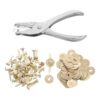 Toddmomy 100pcs Mini Metal Brads with Round Washers & Punch Pliers Golden
