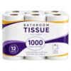 Toilet Paper, 12 Rolls, 1000 Sheets Per Roll, White Bathroom Tissue, Standard Roll Format, Household Paper for Everyday Bathroom and Restroom Use