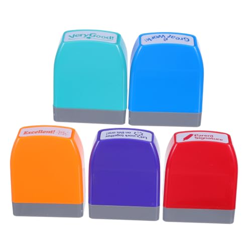 TOMETURE 5pcs Teacher Reward Stamps Self Inking for Classroom Grading and Homework with Motivational English Encouragement Messages Plastic Rectangular Stamper for Elementary School