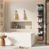 TOMNK 4pcs 7-Tier Wall Shelves with LED, Vertical Column Floating Storage Organizer for Home Decor, Tall Tower Design Utility, Lack Style Wall Shelves for Bedroom, Living Room, Vanity