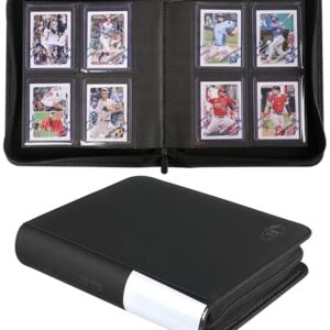 Top Loader Binder, 128 Cards, 4 Pocket Zipper Binder for 3" x 4" Top Loader, Ringless Side-Loading Pages, Collectible Sports & Trading Card Album