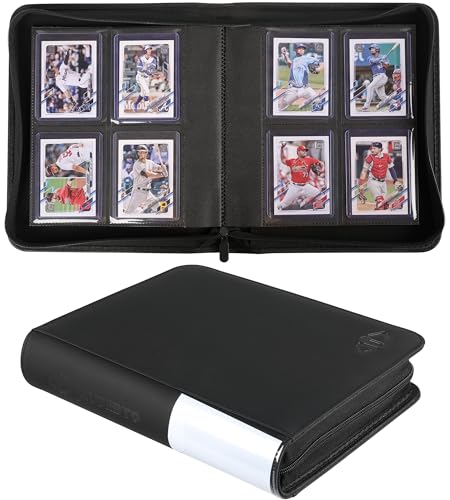 Top Loader Binder, 128 Cards, 4 Pocket Zipper Binder for 3" x 4" Top Loader, Ringless Side-Loading Pages, Collectible Sports & Trading Card Album
