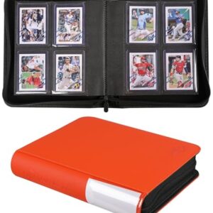 Top Loader Binder, Holds 128 Cards, 4 Pocket Zipper Binder for 3" x 4" Top Loader, Ringless Side-Loading Pages, Collectible Sports & Hard Sleeve Card Album (Bright Orange)