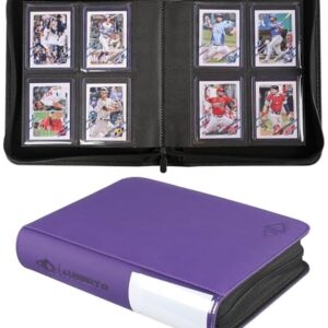 Top Loader Binder, Holds 128 Cards, 4 Pocket Zipper Binder for 3" x 4" Top Loader, Ringless Side-Loading Pages, Collectible Sports & Hard Sleeve Card Album (Purple)