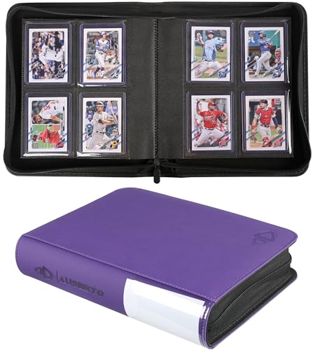 Top Loader Binder, Holds 128 Cards, 4 Pocket Zipper Binder for 3" x 4" Top Loader, Ringless Side-Loading Pages, Collectible Sports & Hard Sleeve Card Album (Purple)