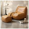 TORESOE Bean Bag Chair with Ottoman, Faux Leather Lounge Chair Set, Brown