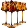 Tortoise Shell Wine Glasses Set of 4-Brown Wine Glasses-Unique Hand Blown Amber Wine Glass Wedding gift set for wine lovers
