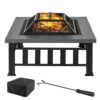 Torvex Fire Pit Bowl, 34" Square Steel Wood Burning Firepit Outdoor Fireplace with Spark Screen, Waterproof Cover, Log Grate and Poker for Backyard Camping BBQ Bonfire