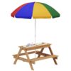Torvex Kids Picnic Table with Sand Water, Benches, Parasol, Storage Bins