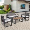 Torvex Patio Furniture Set, 4-Piece, Brown, Acacia Wood Top, Beige Cushions