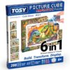 TOSY Picture Cube Cute Dinos: 6-in-1 Magnetic Picture Puzzle, 48 Blocks, 288 Puzzle Faces, 0.6 in, B021, Seamless UV Art, Display-Ready Frame, Collectible, STEM/STEAM Gift for Kids & Adults