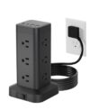 Tower Power Strip with PD 30W Fast-Charging Port, 12 Outlets, 4 USB Ports (2 USB-C), 1800J Surge Protector, Charging Station for Multiple Devices,9.8FT Extension Cord, Black, Home Office Essentials