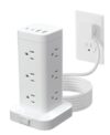 Tower Power Strip with PD 30W Fast-Charging Port, 12 Outlets, 4 USB Ports (2 USB-C), 1800J Surge Protector, Charging Station for Multiple Devices,6FT Extension Cord, White, Home Office Essentials