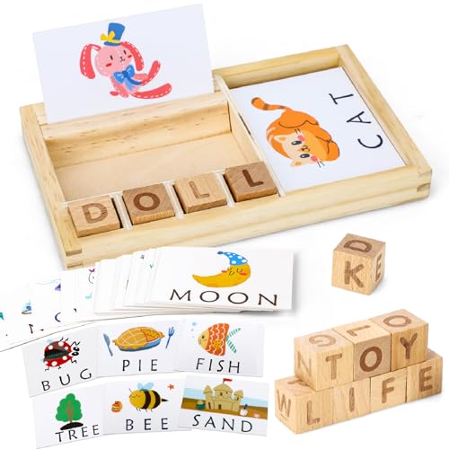 TOY Life Montessori Toys for 3-5 Year Old, Baby Alphabet Sight Words Flash Cards for Toddler, Reading Spelling Games, CVC Words for Kindergarten Preschool Learning & Education Activities Toys for Kids