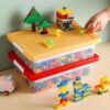 Toys Storage Organizer Box for Lego, Toy Storage Box with Building Plate Lid and Removable Tray, Building Block Storage, Stackable Plastic Organizer Bins(Yellow)