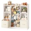 Toy Storage Organizer with Stuffed Animal Storage, Wooden Kids Bookshelf and Toy Shelf, 6-Cube Toy Organizer with 2 Removable Fabric Drawers, Stuffed Animal Zoo for Kids Room, Playroom, Nursery,White
