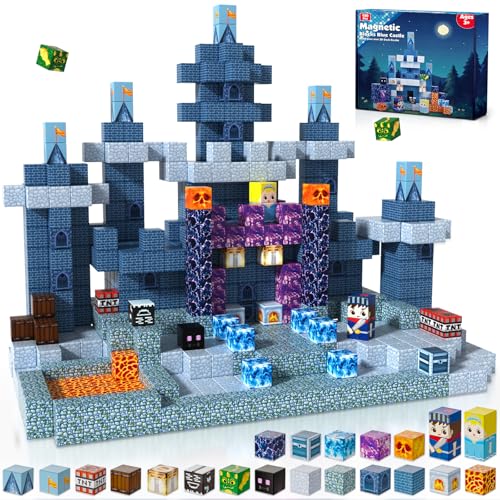 ToyUnited 100PCS Magnetic Blocks - Magnet Building Blocks, Stacking Magents Cubes Toys Blue Castle Set, STEM Montessori Sensory Toys for Kids Boys and Girls Ages 3 4 5 6 7 8 9 10+ Birthday Gifts