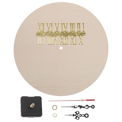 Toyvian Inch Wooden Clock Face Kit for Crafts with Gold Roman Numerals and Clock Hands, Round Blank Dial with Stable Surface and DIY Potential, for Kitchen or Artistic Wall Decor