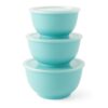 TP Melamine Mixing Bowl Set with Lids, Salad Bowl Set of 3, Glossy Teal