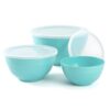 TP Mixing Bowl Set with Lids, 6-Piece Melamine Nesting Bowls Set for Pasta Baking Salad Mixing, Set of 3, Glossy Turquoise