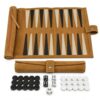 Travel Backgammon Set, Portable Roll-Up Leather Board Game, Tan