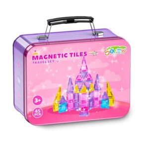 Travel Magnetic Tiles Mini Set with Iron Box, Princess Toys for Girls