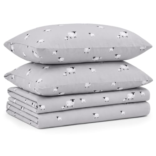 Tribeca Living Ultra Soft Turkish Cotton Flannel Queen Sheet Set with Extra Deep Pocket, 100% Cotton Flannel Sheets 4 Piece Set, Sheep 170-GSM