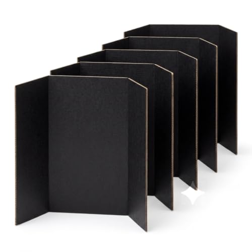 Trifold Poster Board 36" x 48", Corrugated Display Boards, Foldable Presentation Boards for Science Fair, School Projects, Business Presentations, Photo Displays and Exhibitions (Black, 5PCS)