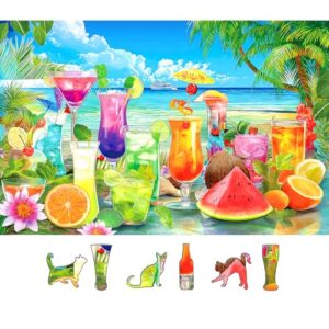 Tropical Paradise 500 Piece Jigsaw Puzzle for Adults Colorful Summer Beach Scene with Cocktails & Fresh Fruits,Letters on Back for Easy Sorting,Perfect for Game Nights & Family Fun(23“X15”)