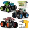Trovogil Take Apart Monster Truck Toys for Kids 3 4 5 6 7 8 Year Old Boys, STEM Educational Building Toys with Electric Drill & Storage Box Gift Birthday Christmas for Boys Girls Kids Toddlers